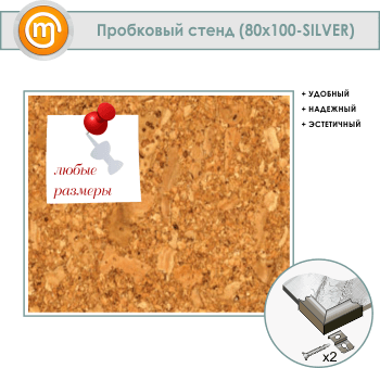 Пробковая доска, 100х80 см (IN-05-SILVER)